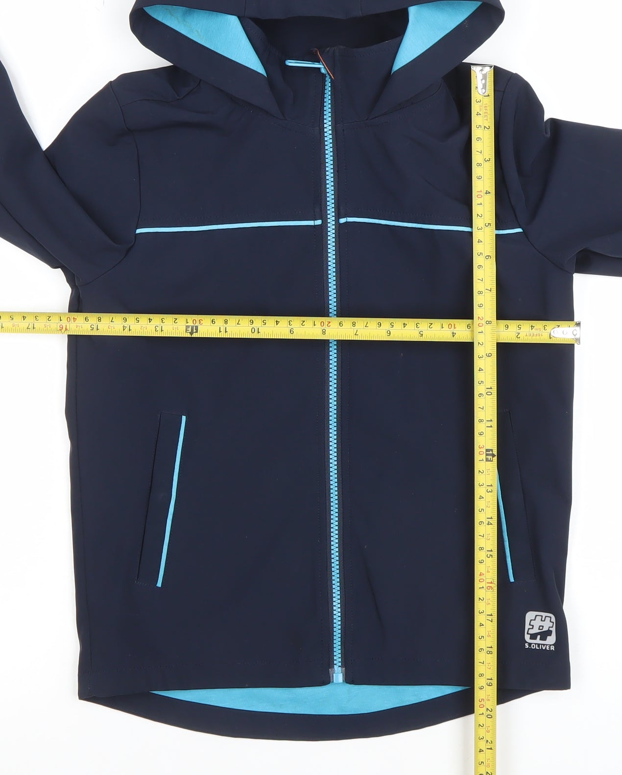 s.Oliver Boys Blue Hooded Soft Shell Jacket 8 Years Lined Water Resistant