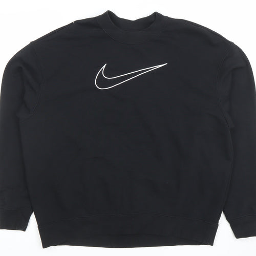 Nike Womens Black Small Pullover Sweatshirt Dri-Fit Logo Crew Neck
