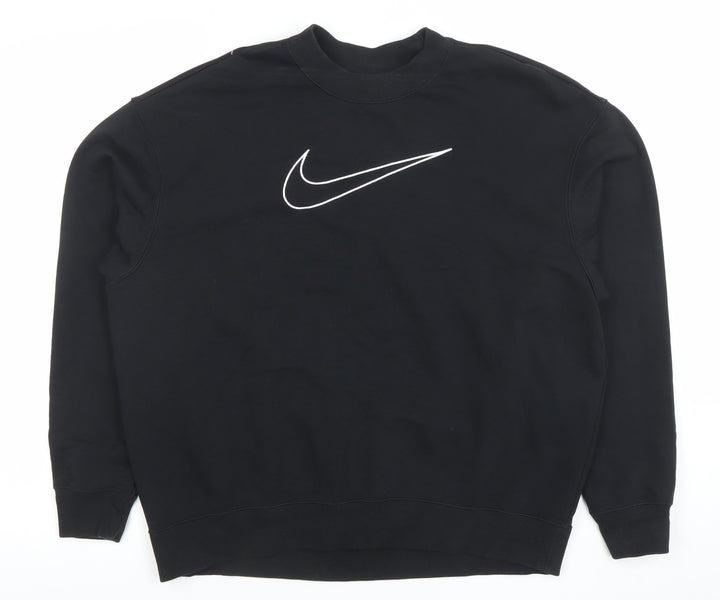 Nike Womens Black Small Pullover Sweatshirt Dri-Fit Logo Crew Neck