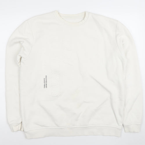 Pull & Bear Womens Ivory Crew Neck Pullover Sweatshirt L Regular Fit