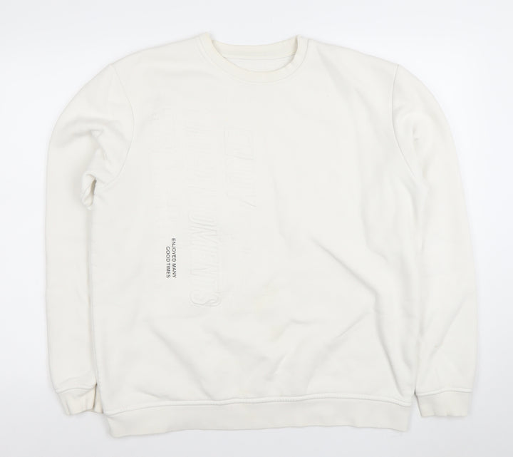 Pull & Bear Womens Ivory Crew Neck Pullover Sweatshirt L Regular Fit