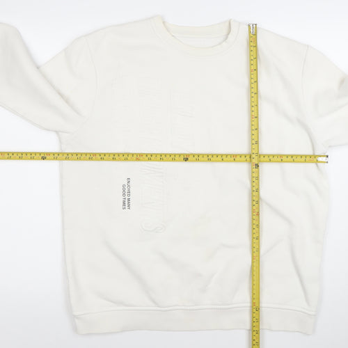 Pull & Bear Womens Ivory Crew Neck Pullover Sweatshirt L Regular Fit