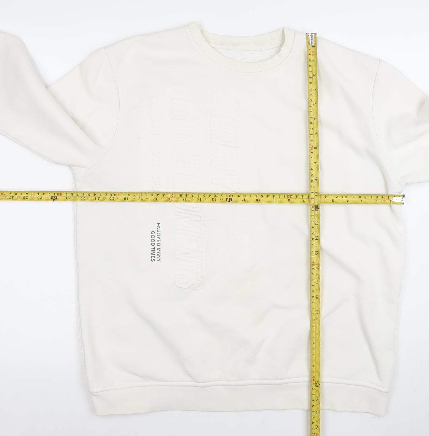 Pull & Bear Womens Ivory Crew Neck Pullover Sweatshirt L Regular Fit