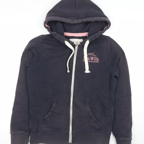 Jack Wills Women's Navy Full Zip Hoodie UK 10 Fleece Cotton Sweatshirt