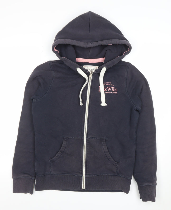 Jack Wills Women's Navy Full Zip Hoodie UK 10 Fleece Cotton Sweatshirt