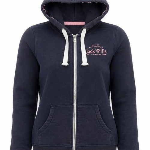 Jack Wills Women's Navy Full Zip Hoodie UK 10 Fleece Cotton Sweatshirt