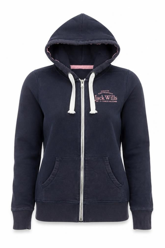 Jack Wills Women's Navy Full Zip Hoodie UK 10 Fleece Cotton Sweatshirt