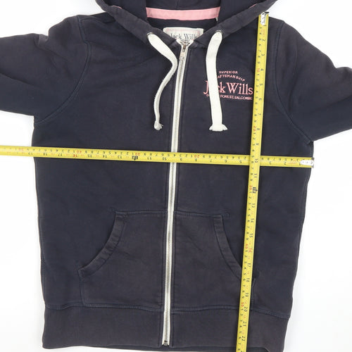 Jack Wills Women's Navy Full Zip Hoodie UK 10 Fleece Cotton Sweatshirt
