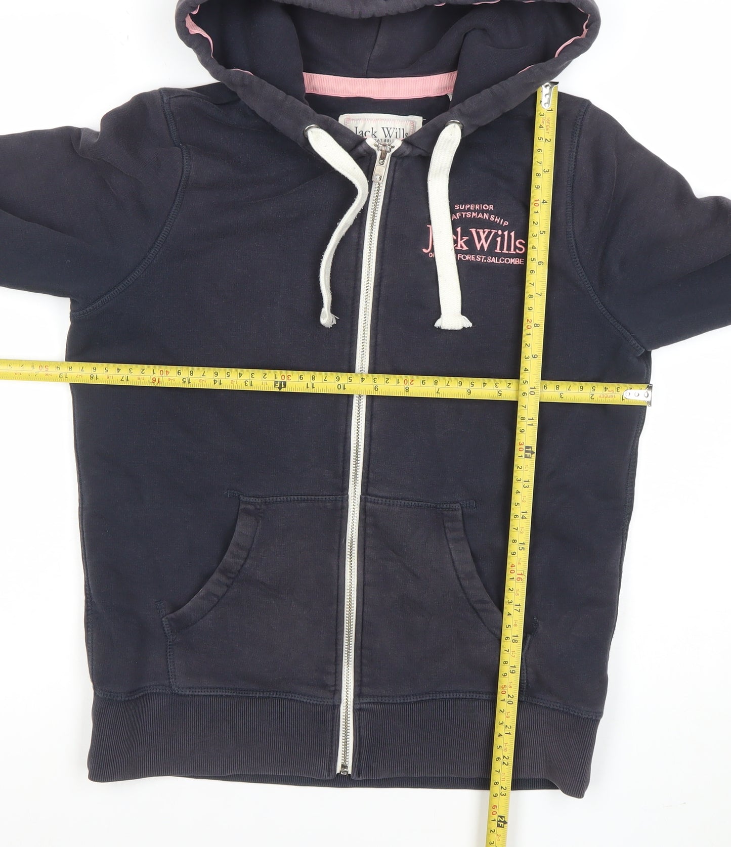 Jack Wills Women's Navy Full Zip Hoodie UK 10 Fleece Cotton Sweatshirt