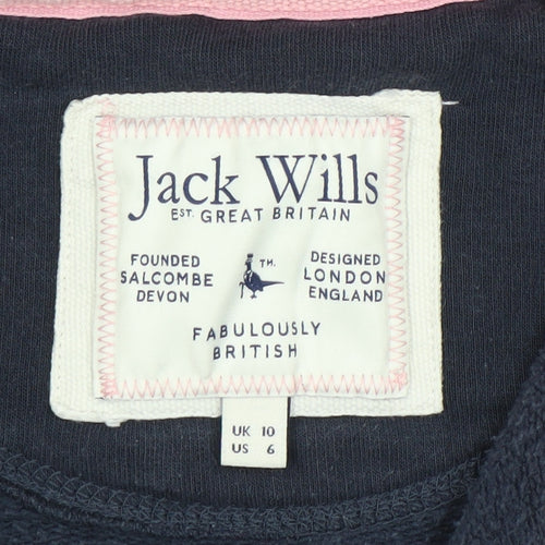 Jack Wills Women's Navy Full Zip Hoodie UK 10 Fleece Cotton Sweatshirt