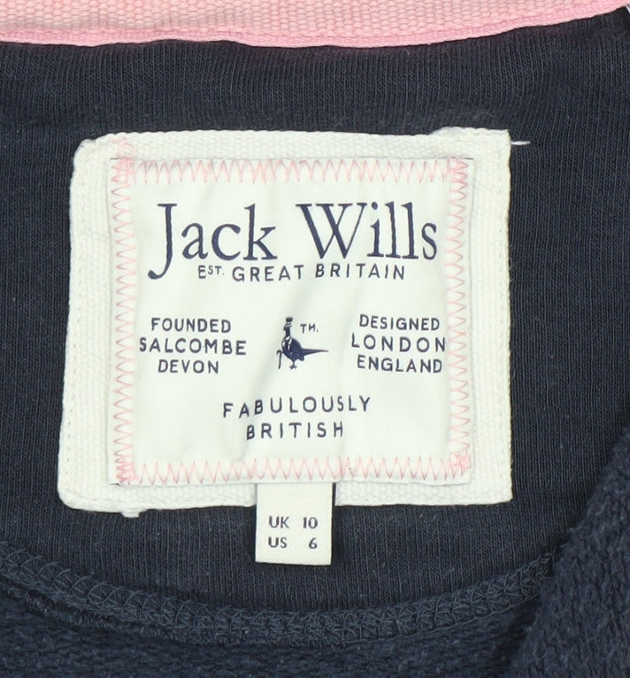 Jack Wills Women's Navy Full Zip Hoodie UK 10 Fleece Cotton Sweatshirt