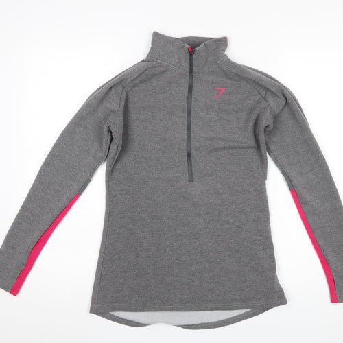 Gymshark Women Grey Pink 1/4 Zip Pullover Sweatshirt M