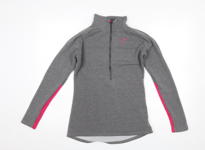 Gymshark Women Grey Pink 1/4 Zip Pullover Sweatshirt M