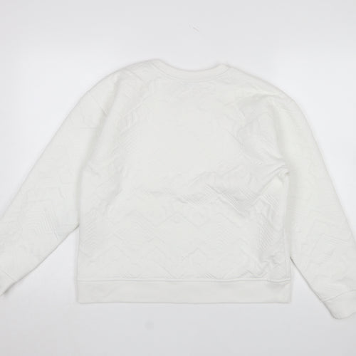 Zara Women White Textured Crew Neck Long Sleeve Sweatshirt Size S
