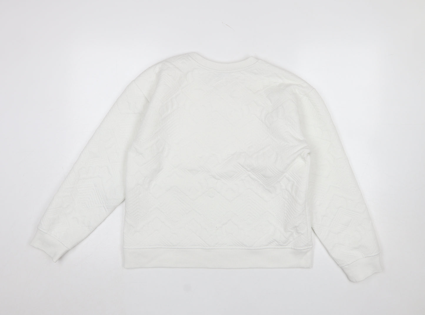 Zara Women White Textured Crew Neck Long Sleeve Sweatshirt Size S
