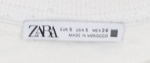 Zara Women White Textured Crew Neck Long Sleeve Sweatshirt Size S