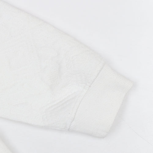 Zara Women White Textured Crew Neck Long Sleeve Sweatshirt Size S
