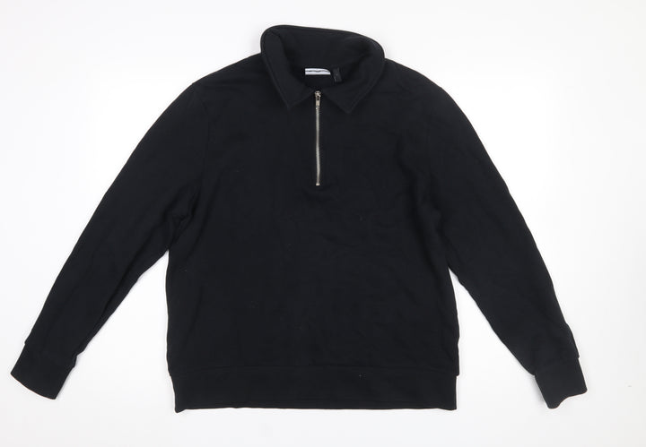 ASOS DESIGN Men's Black 1/2 Zip Collared Sweatshirt L Regular Fit