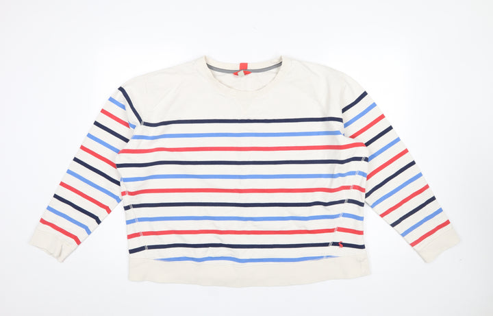 Joules Women Beige Multicoloured Striped Cotton Sweatshirt UK 18