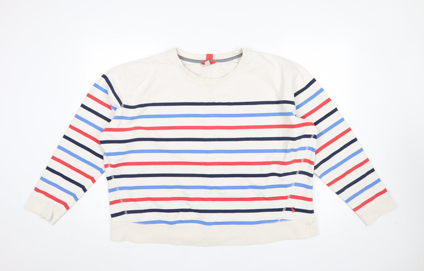 Joules Women Beige Multicoloured Striped Cotton Sweatshirt UK 18