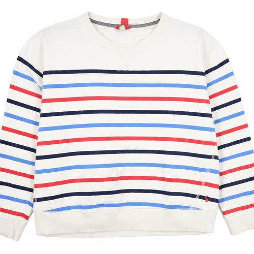 Joules Women Beige Multicoloured Striped Cotton Sweatshirt UK 18