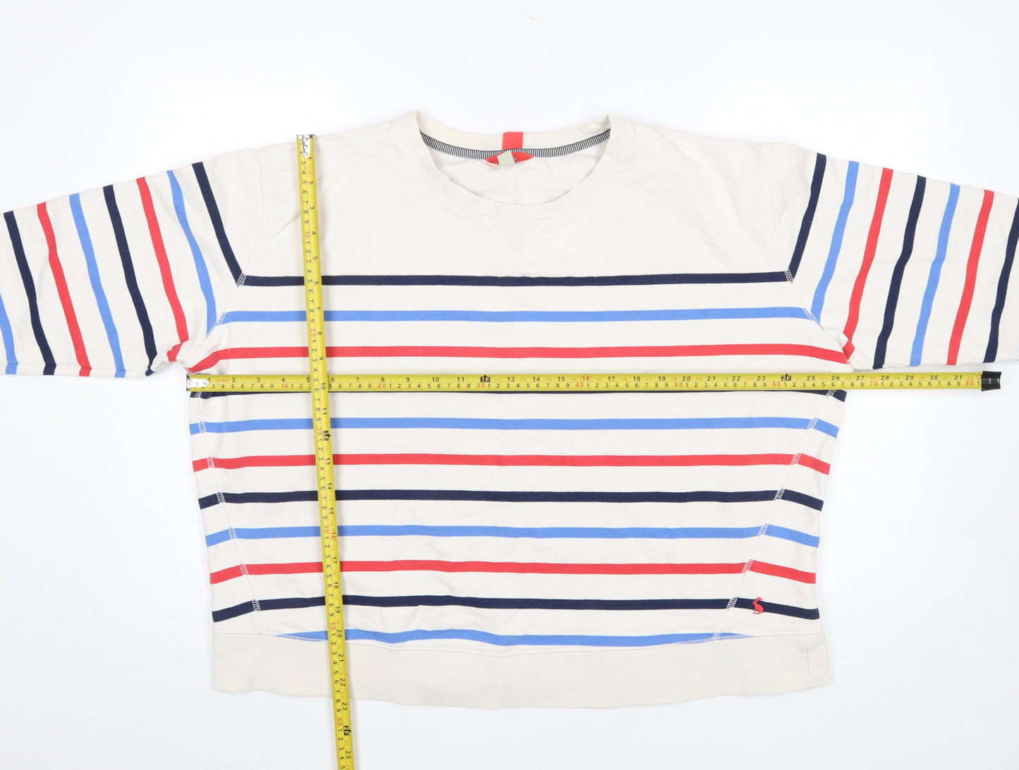 Joules Women Beige Multicoloured Striped Cotton Sweatshirt UK 18