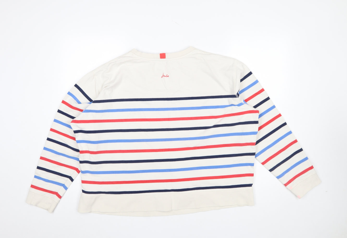 Joules Women Beige Multicoloured Striped Cotton Sweatshirt UK 18