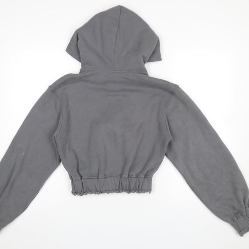 Bad Society Club Women's Grey Full Zip Hoodie XS Cropped Graphic