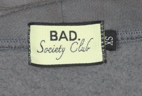 Bad Society Club Women's Grey Full Zip Hoodie XS Cropped Graphic