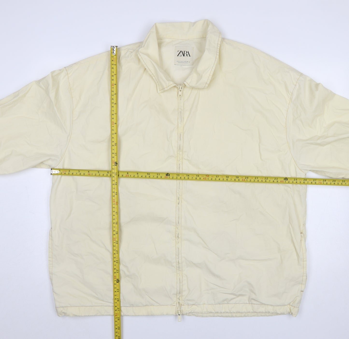 Zara Men's Ivory Cotton Lightweight Zip Jacket L