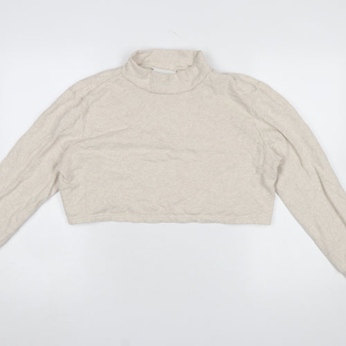 Monki Womens Beige Cropped Pullover Sweatshirt Medium Cotton
