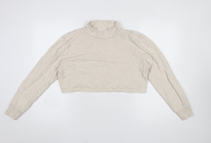 Monki Womens Beige Cropped Pullover Sweatshirt Medium Cotton