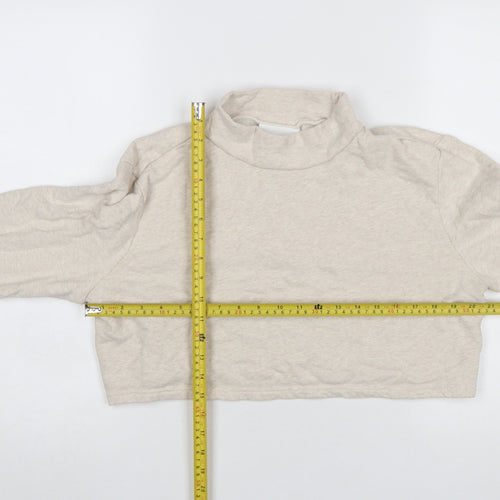 Monki Womens Beige Cropped Pullover Sweatshirt Medium Cotton