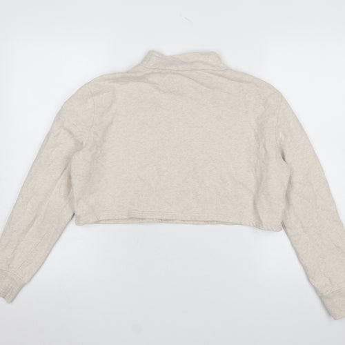 Monki Womens Beige Cropped Pullover Sweatshirt Medium Cotton