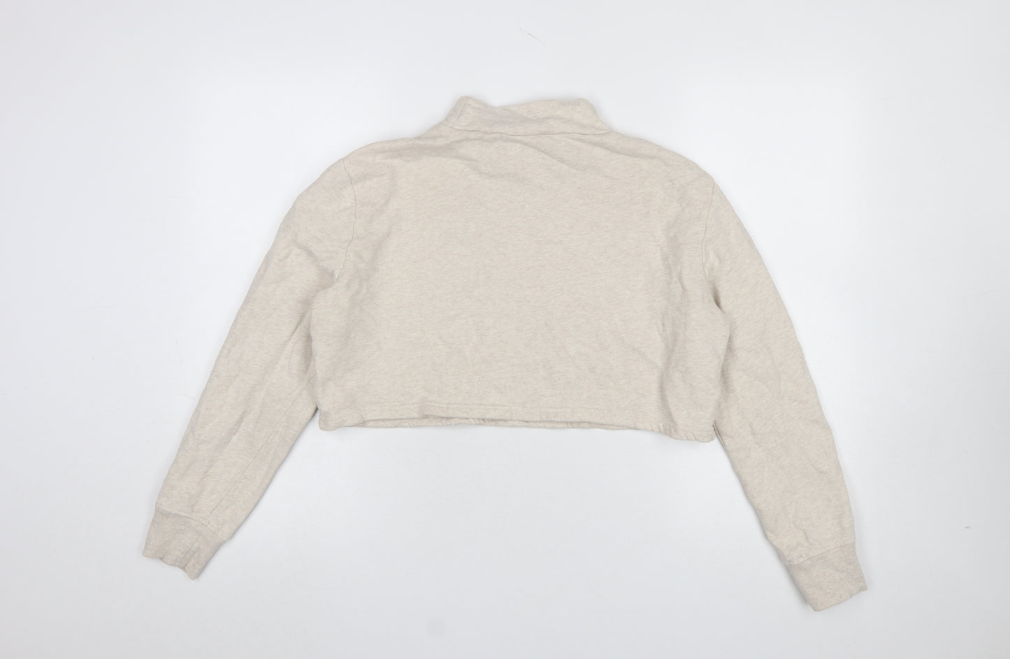 Monki Womens Beige Cropped Pullover Sweatshirt Medium Cotton
