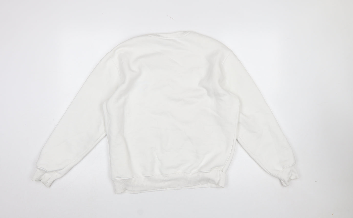 Bezo Women White Pullover Sweatshirt Medium Cotton Blend Smile Print