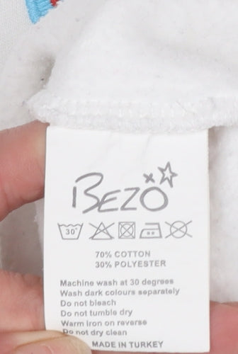 Bezo Women White Pullover Sweatshirt Medium Cotton Blend Smile Print