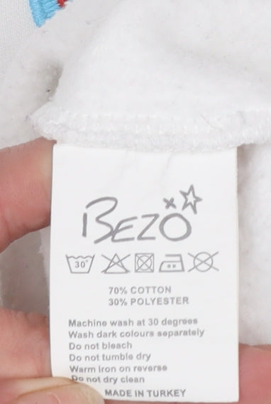 Bezo Women White Pullover Sweatshirt Medium Cotton Blend Smile Print