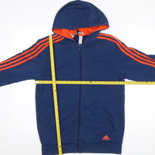 Adidas Boys Blue Full Zip Hoodie 15-16 Years Logo Stripe Design