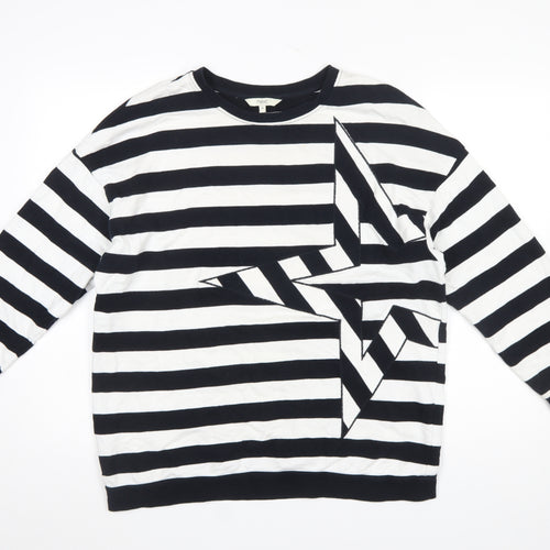 Next Women Black White Striped Cotton Pullover Sweatshirt M