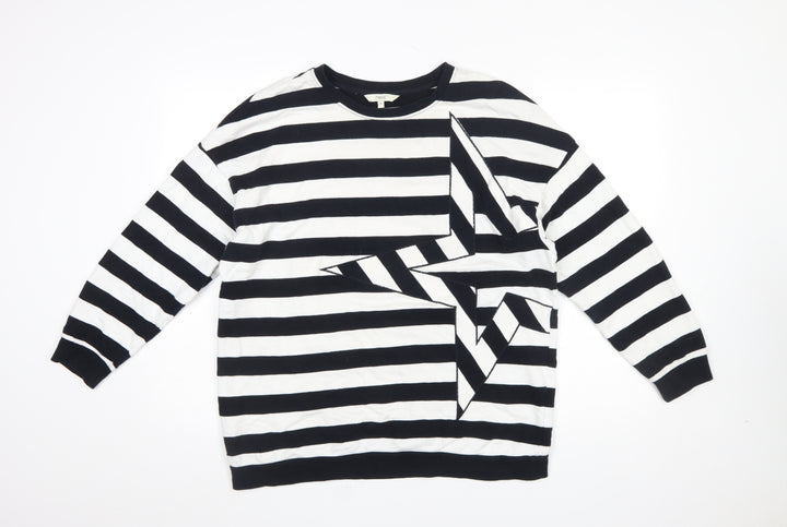 Next Women Black White Striped Cotton Pullover Sweatshirt M