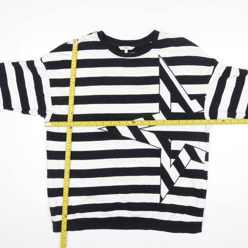 Next Women Black White Striped Cotton Pullover Sweatshirt M