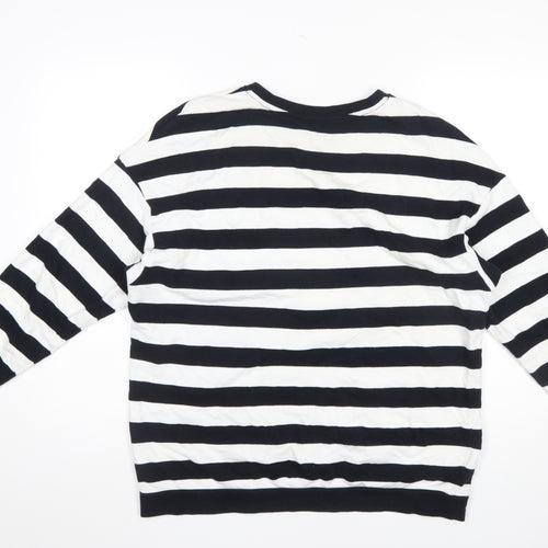 Next Women Black White Striped Cotton Pullover Sweatshirt M