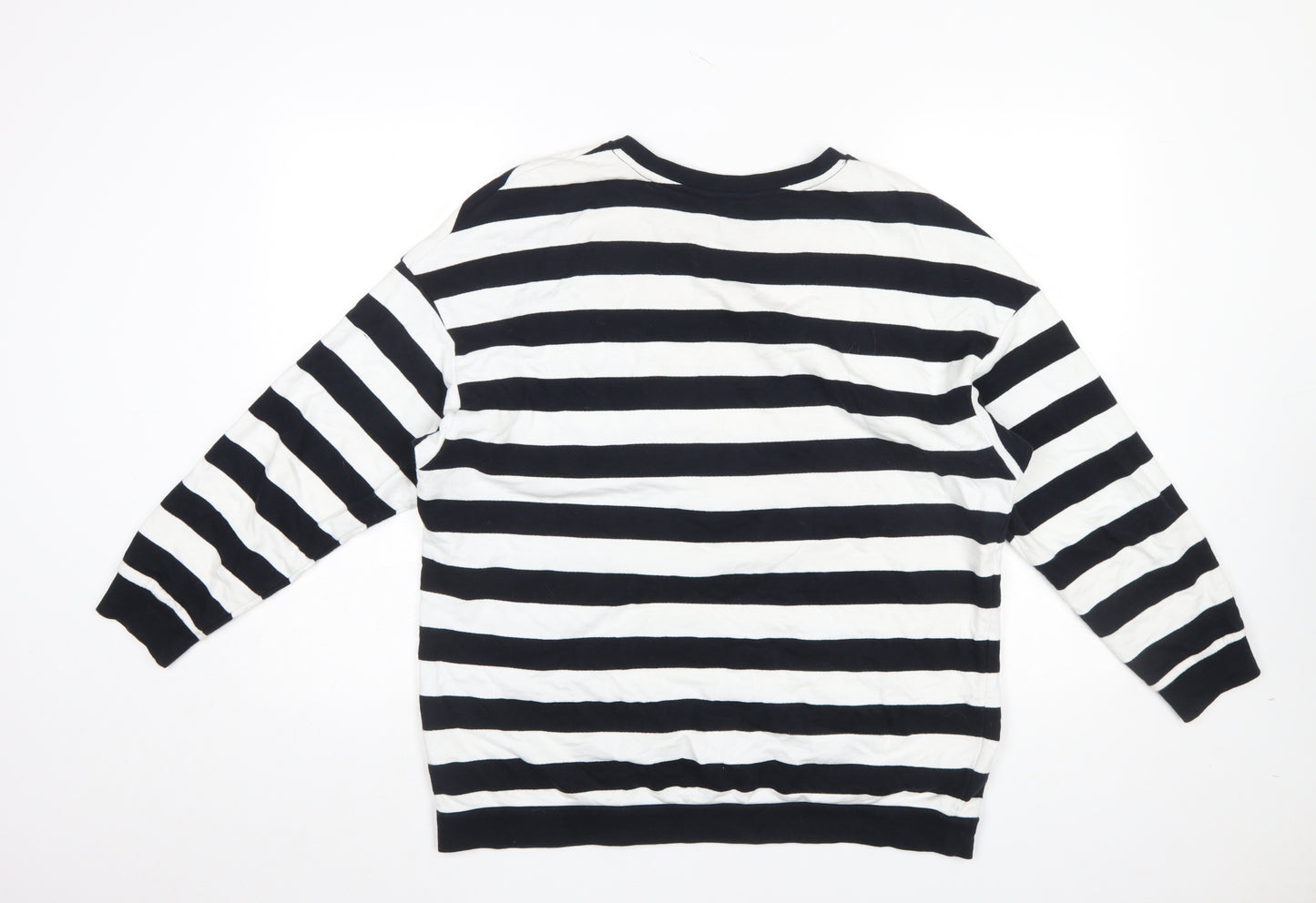 Next Women Black White Striped Cotton Pullover Sweatshirt M