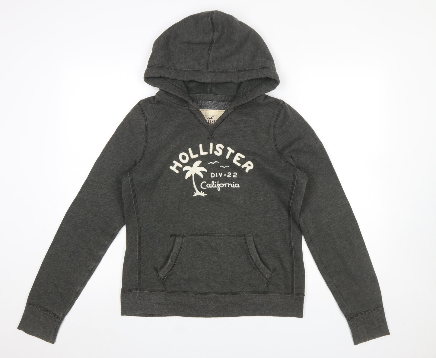 Hollister Women’s Charcoal Pullover Hoodie L Logo Print Cotton Blend