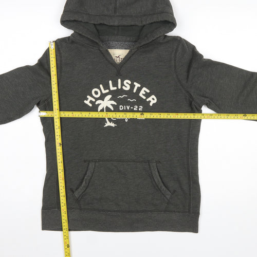 Hollister Women’s Charcoal Pullover Hoodie L Logo Print Cotton Blend