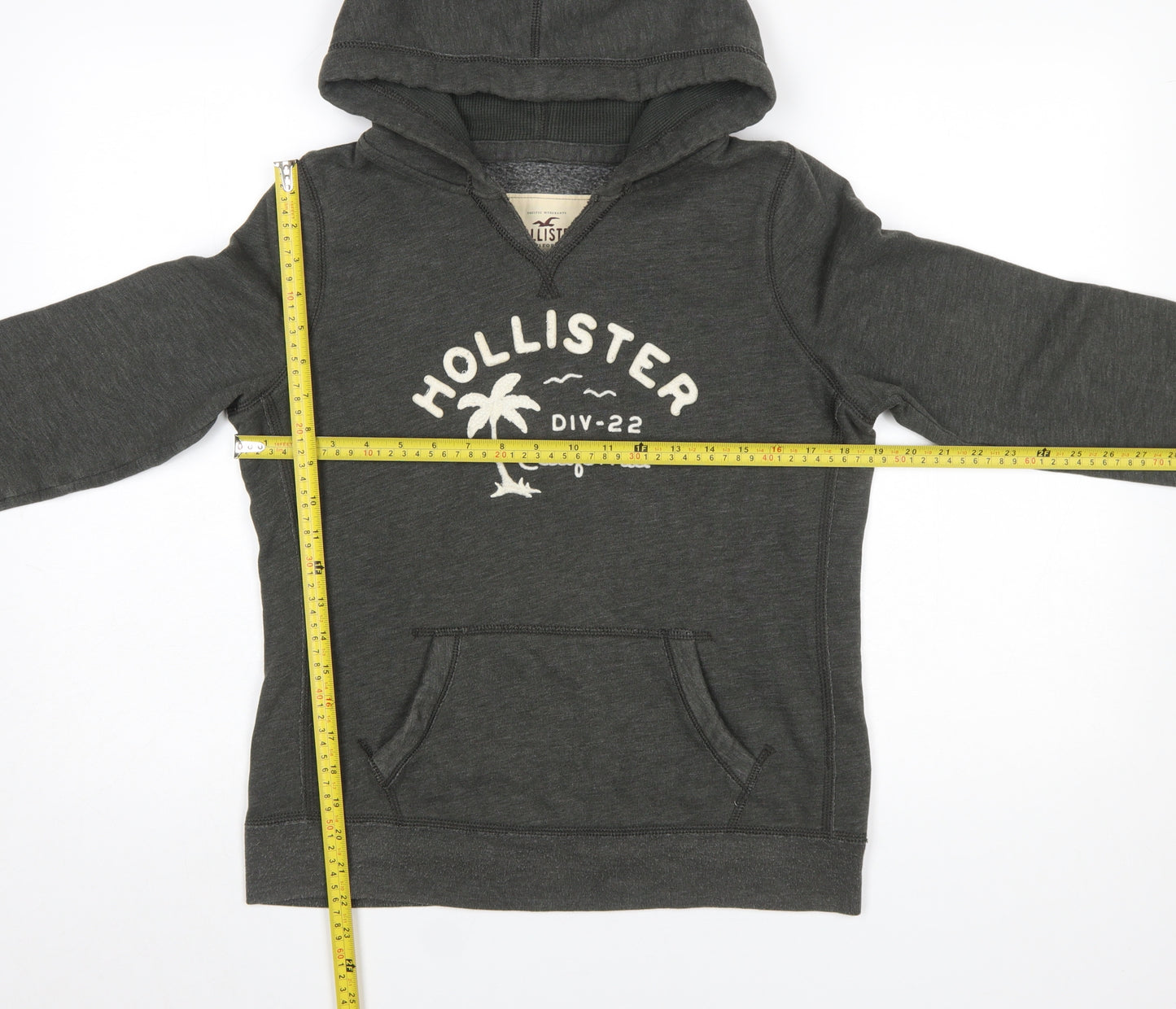 Hollister Women’s Charcoal Pullover Hoodie L Logo Print Cotton Blend