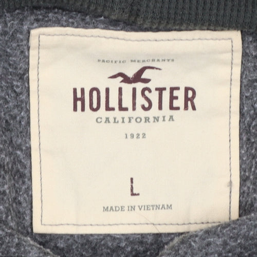 Hollister Women’s Charcoal Pullover Hoodie L Logo Print Cotton Blend