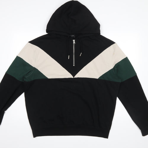 New Look Men Black Colour Block Pullover Hoodie Size L