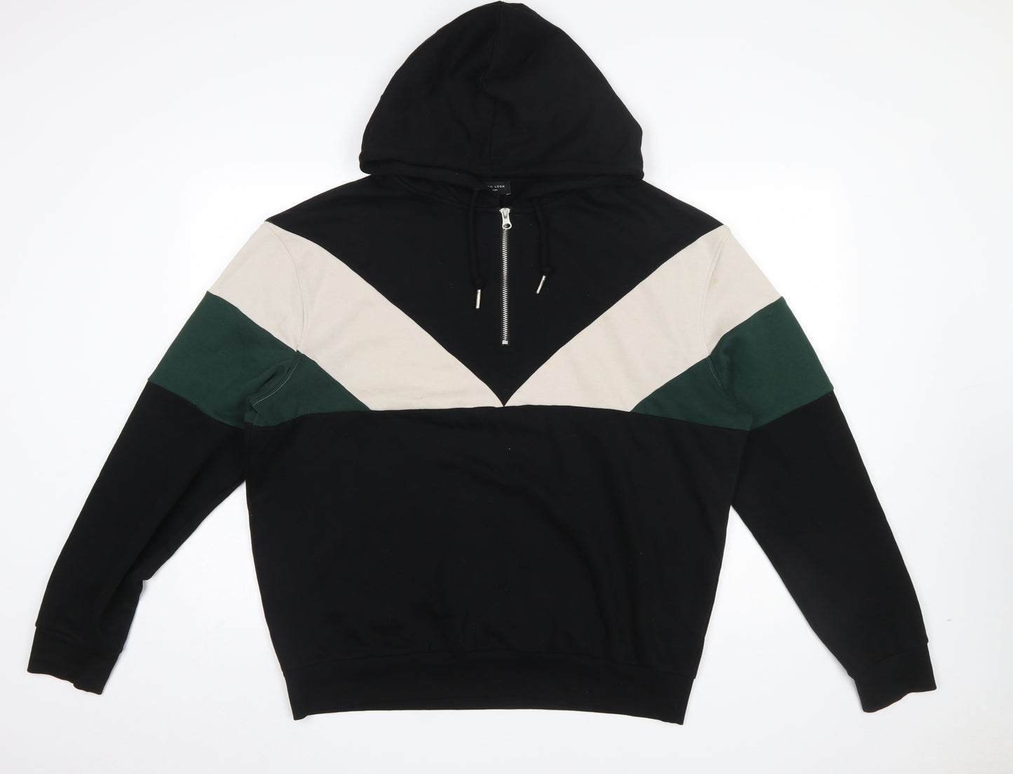 New Look Men Black Colour Block Pullover Hoodie Size L